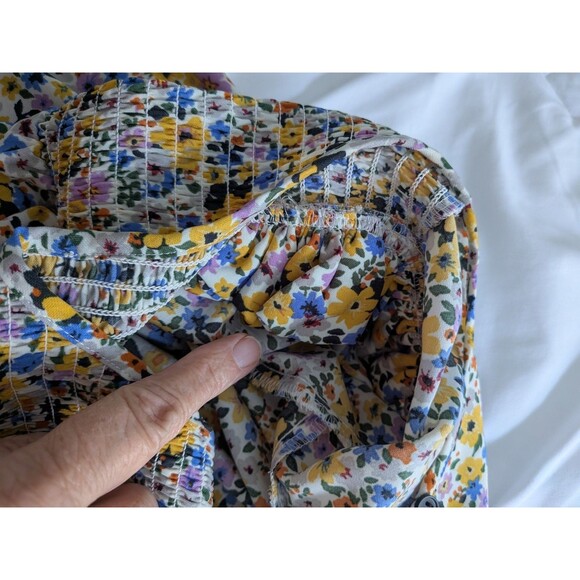Pleione Anthropologie Women M Multicolor Floral Smocked Boho Blouse Cottagecore - Picture 11 of 14